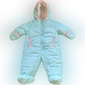 OshKosh B’gosh One Piece Light Blue Polka Dot Hooded Fleece Winter Snowsuit